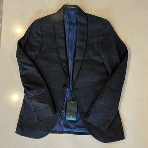 Scotch & Soda blazer - navy polka dots with black lapel